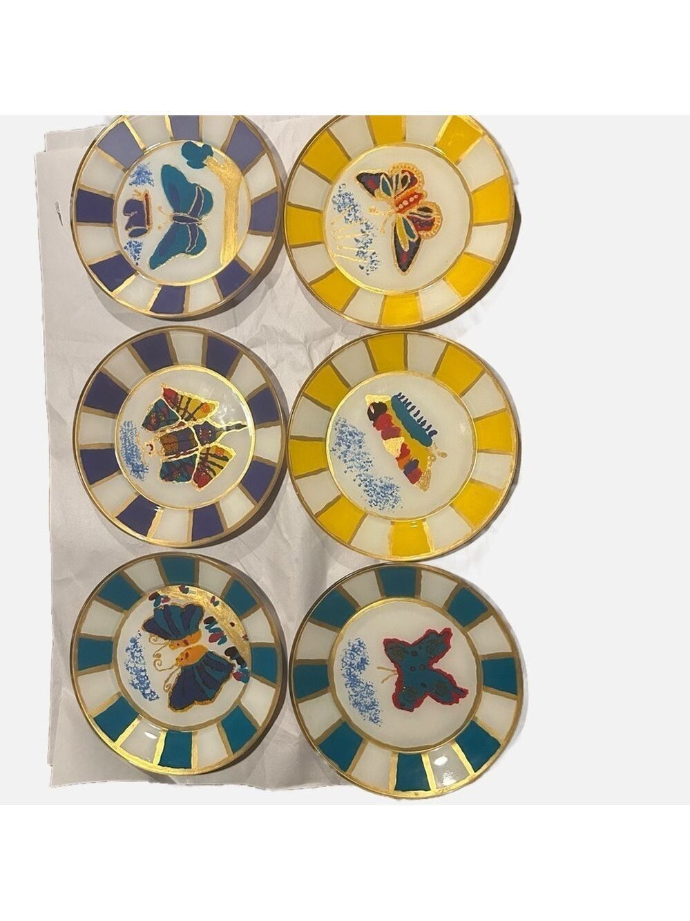 Vintage Arcoroc France Glass Handpainted Salad Dessert Striped Plates Set of 6